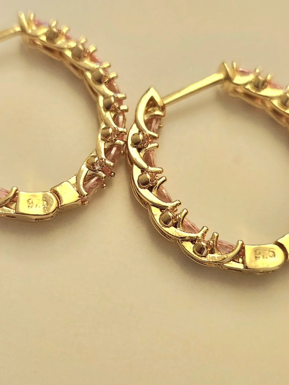 New 18K Gold Plated Double-sided Pink Sapphire Hoop Earrings for Women